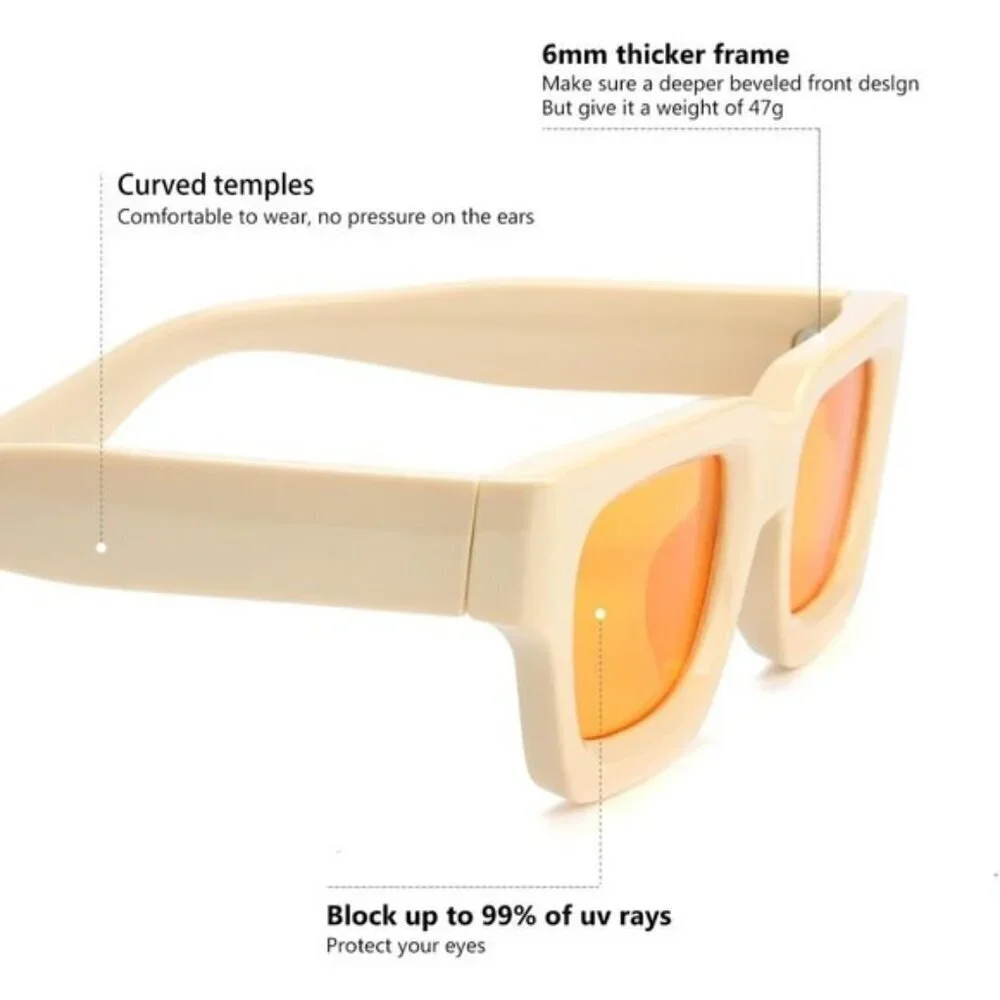 ⚡Men Yellow Fashion Thick Trendy Square Shades Rectangle Designer SunGlasses